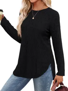 Women's Fall Winter Loose Round Neck High-Low Hem Top, Knitwear, Fitted Plain Design, Casual Fashion for Women, Perfect for Daily Wear