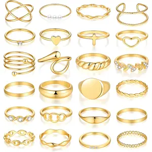 FAXHION 60 Pcs Gold Stackable Rings for Women, Knuckle Rings Chunky Gold Ring Set Dainty Stacking Cute Rings, Multiple Sizes Cute Jewelry Set Gift