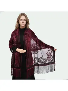 High-quality velvet jacquard evening shawl dress cheongsam party shawl scarf two-in-one autumn and winter warm shawl