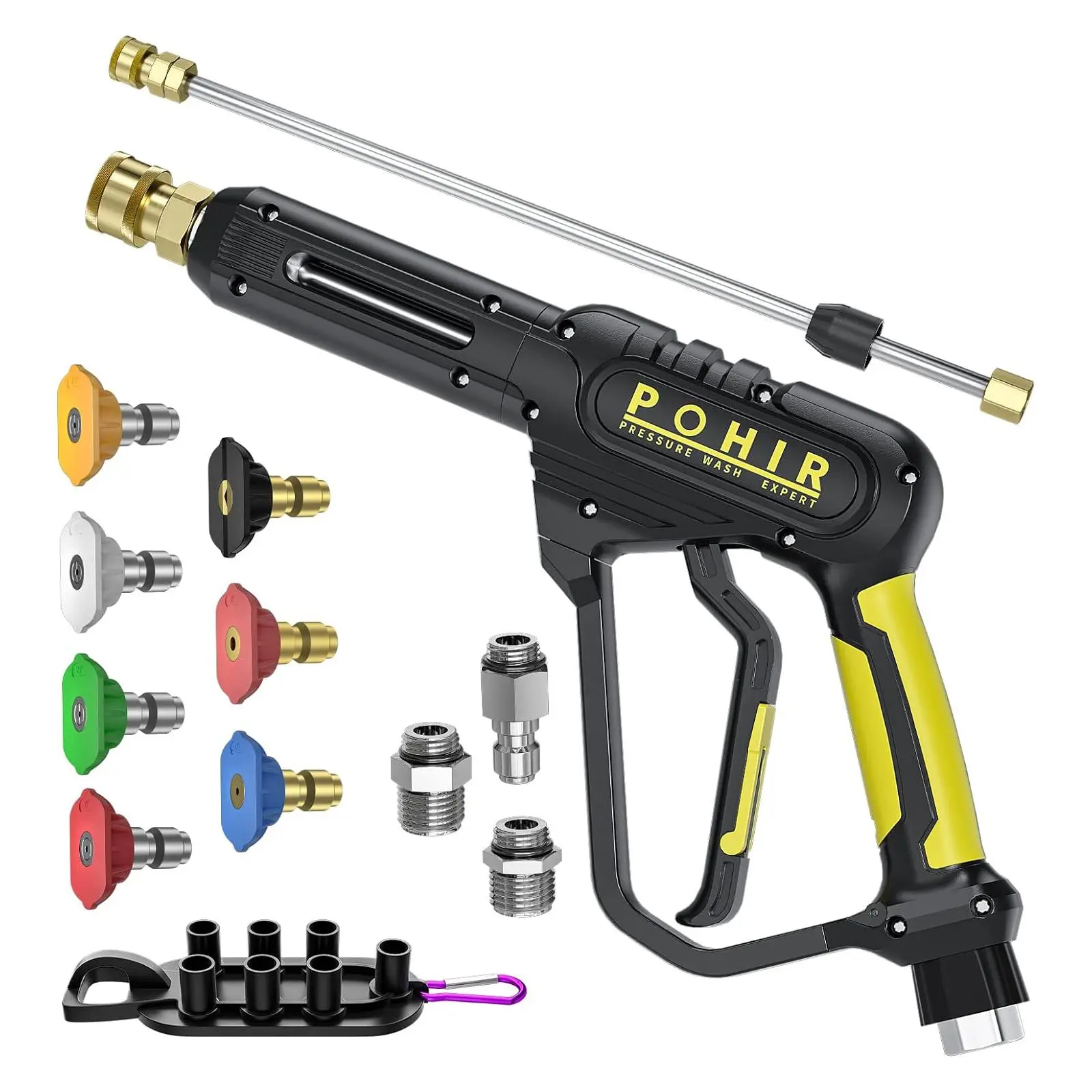 POHIR Hose-Powered Pressure Washer Kit - 3600 PSI, 50ft Hose Attachment, 15in Wand, 7 Quick Connect Multi-Purpose Nozzles for Cars Accessories, Houses, Walls, Gardens Cleaning
