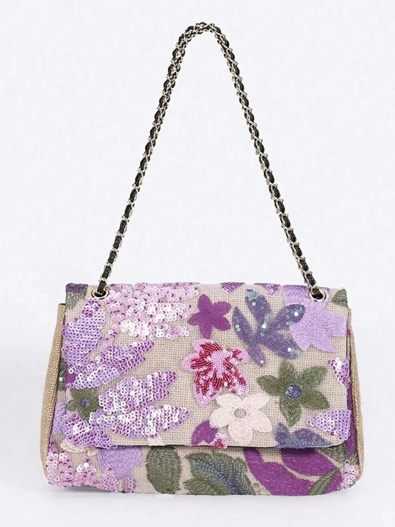 Hand-made sequined flower embroidered metal chain crossbody bag, Casual crossbody bags, Chic crossbody purse, versatile one-shoulder underarm bag, simple casual daily commuting, Handcrafted bag, Casual Fashion Bag