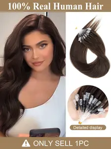 #02 Micro Loop Hair Extensions 50 Strands Micro Beads Hair Extensions, Nano Ring Links Human Hair, 13 Colors, Natural Straight, 12-22 Inch, Adds Volume & Length  30G