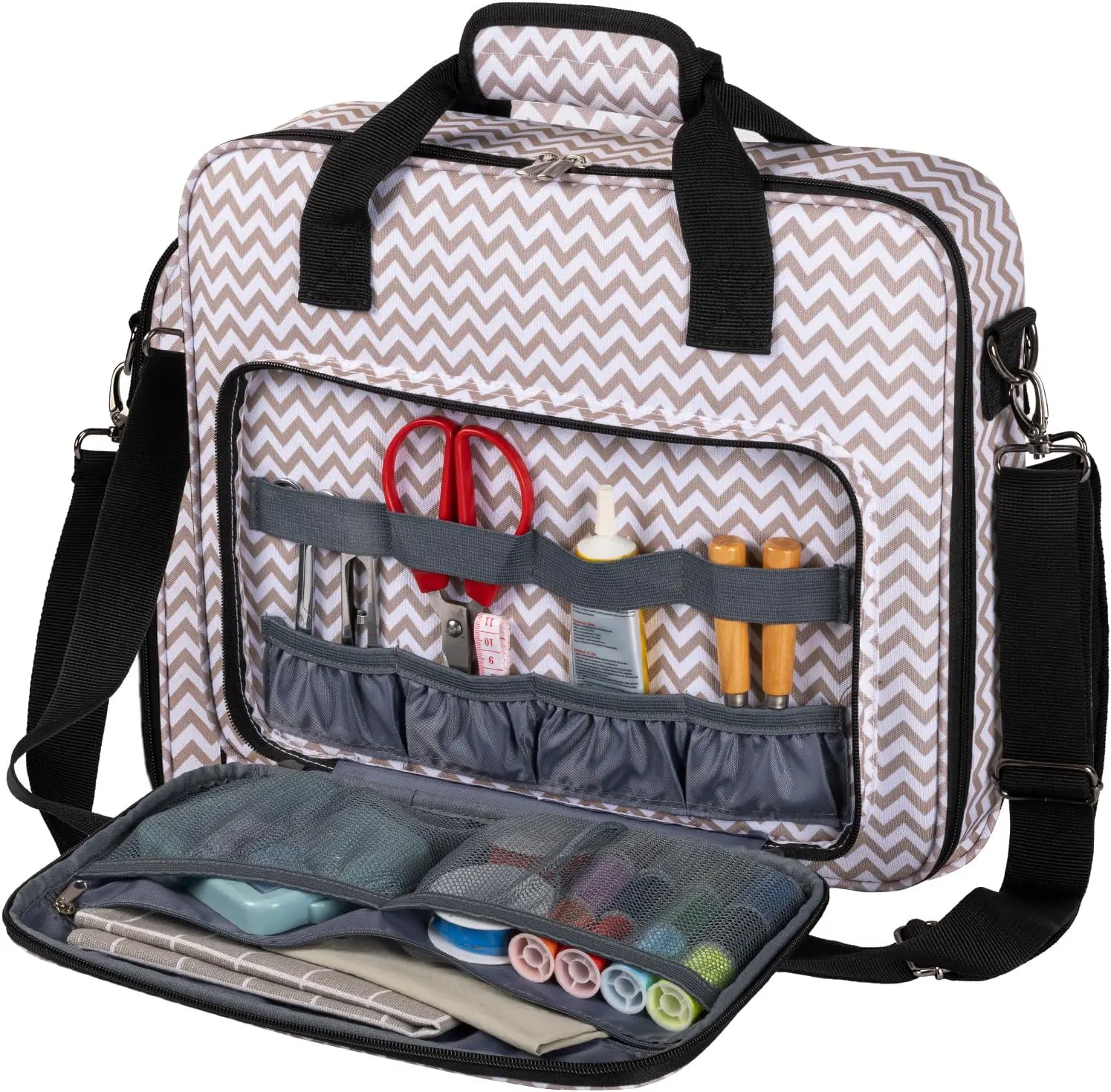 BAGLHER Durable Multifunctional Cross Stitch & Embroidery Storage Organizer Bag - Large Portable 3-Compartment Travel Case for 11.2" Hoops, Threads, Sewing Supplies (Purple), Durable Storage Organizer, Multifunctional Storage Bag