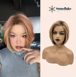 JBEXTENSION 12 Inches Bob Cut Pre-Cut Snowflake Lace Frontlace Glueless Wig KHLOE LACE【PERMATEASE】【BENDY EAR TABS】
