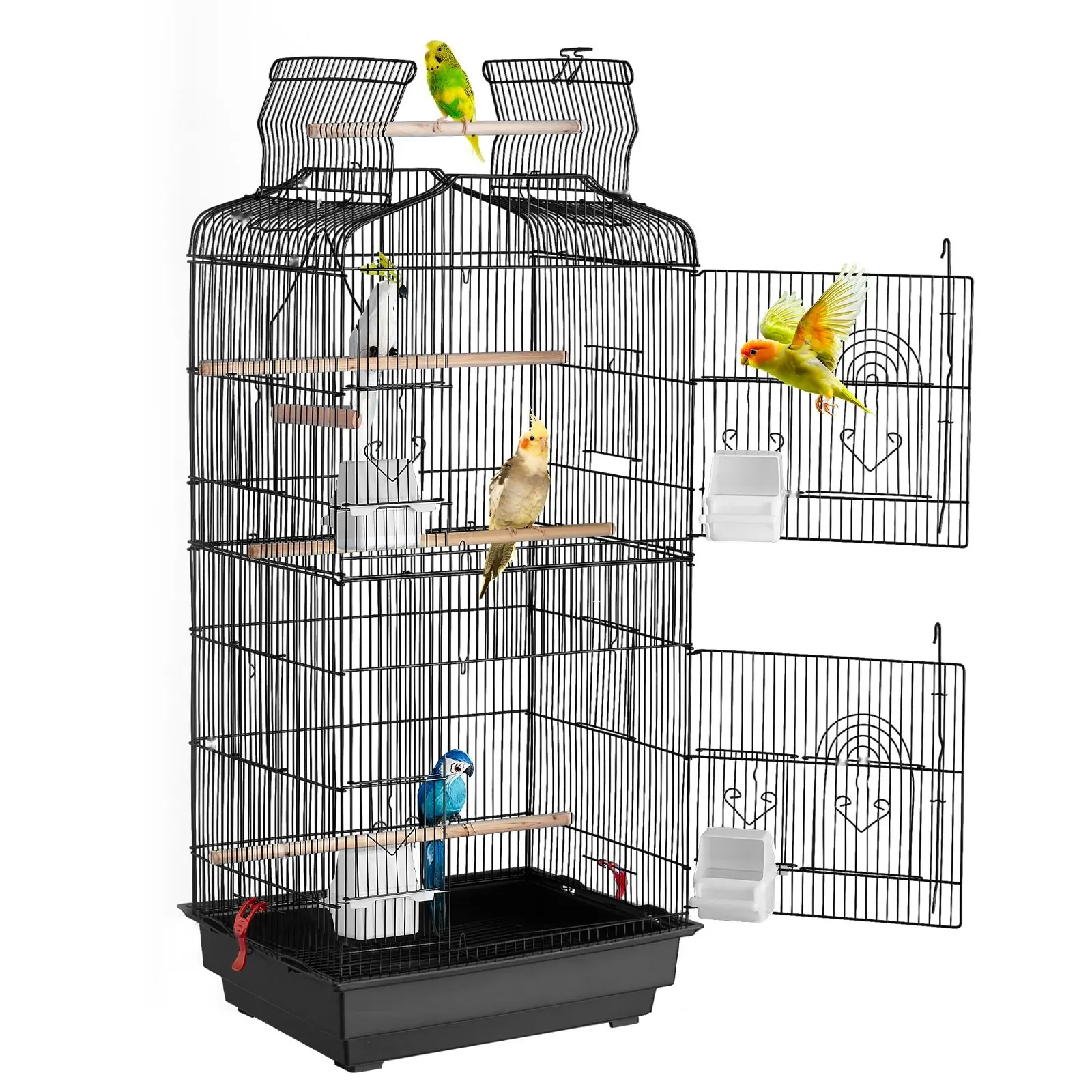 39-Inch Hanging Metal Bird Cage for Parakeets, Cockatiels, and Small Parrots - Large Indoor Flight Cage with Removable Tray, Easy-Clean Wire Mesh, Front Door with Secure Latch, Durable Sturdy Construction for Spacious Roosting