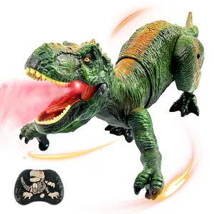 Small Green Remote Control T-Rex Toys for Boys & Girls with Walking Roaring Lights Touch Sensing Quick Motion Ideal Holiday Gift for Kids