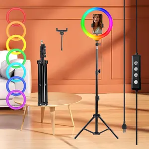 【Deal】12" RGB portable light with 43.3" Tripod Stand & 2 Phone Holder, LED Ringlight with Multiple RGB Colors Modes and 10 Brightness Dimmable for Makeup/Photography/Videos/Vlog/TikTok ring light glow content #video light #valentines day