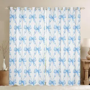 Feelyou Blue Bow Stripes Blackout Curtains - 30%-50% Room Darkening Home Textile, Privacy Grommet Home Decoration for Boys Kawaii Window Treatments, Home Decoration Curtain