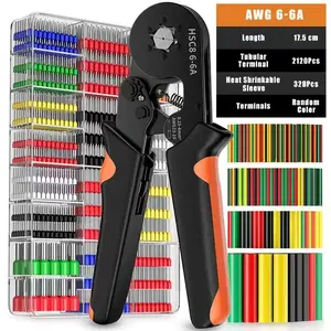 2164pcs Mini Electrician Crimp Set, Suitable for HSC8 6-6 Crimp Pliers 0, 25-6mm² / AWG23-10, Includes 2000pcs of 7 Various Sizes VE Tube Type Terminals + 164pcs of Thermal Insulation, with Durable Plastic Handle and Wire Repair Clips, Ideal for Home