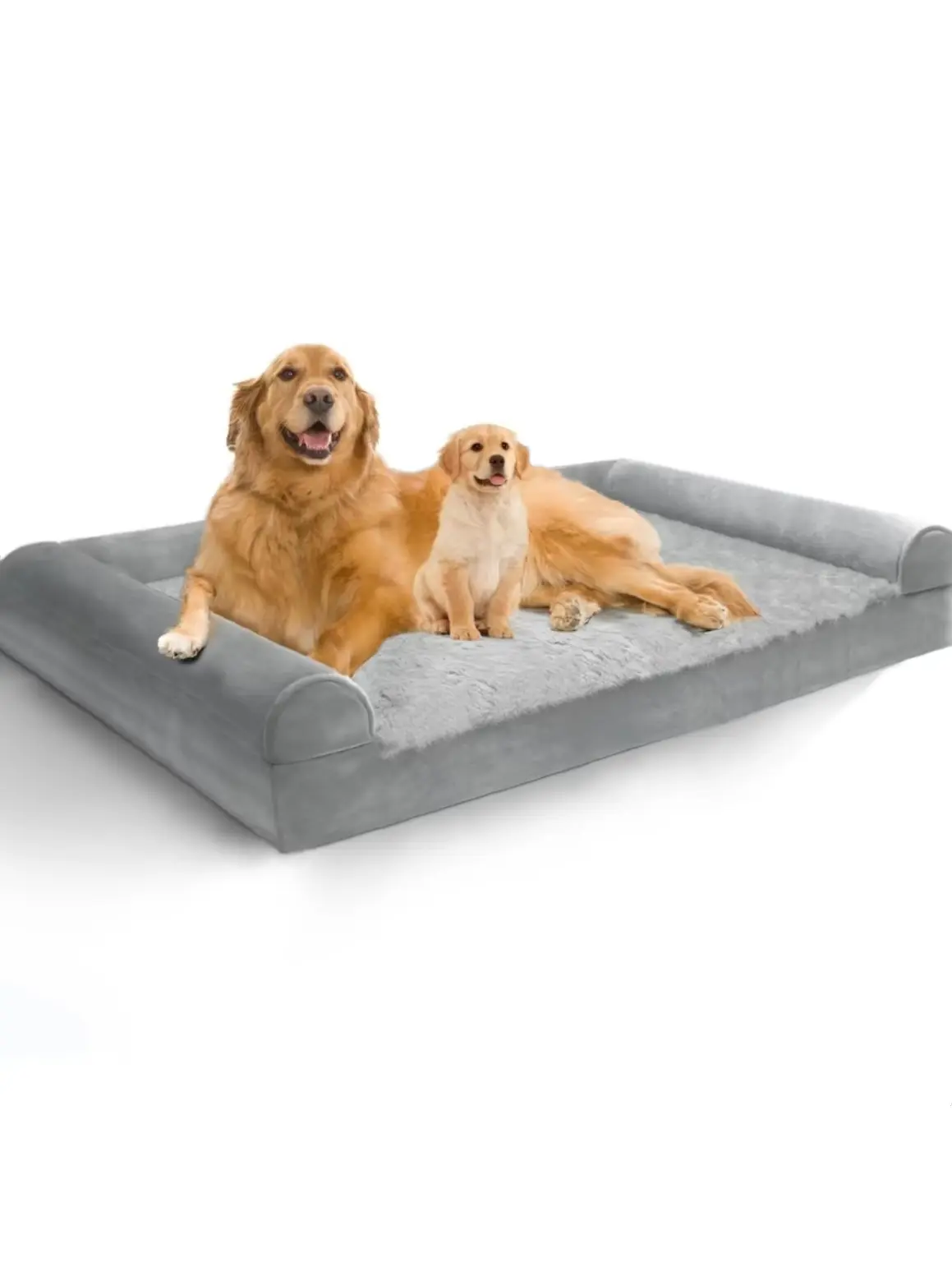Orthopedic U-Shaped Dog Bed Pad - 42" x 30" x 6.5" Large Rose Plush Mat with Snap, Anti-Anxiety Neck Pillow Support, 3 Side Zippers, Waterproof Removable Cover, Egg Crate High-Density Foam, Joint Support for Medium-Large Dogs Up to 80 lbs, Lodge