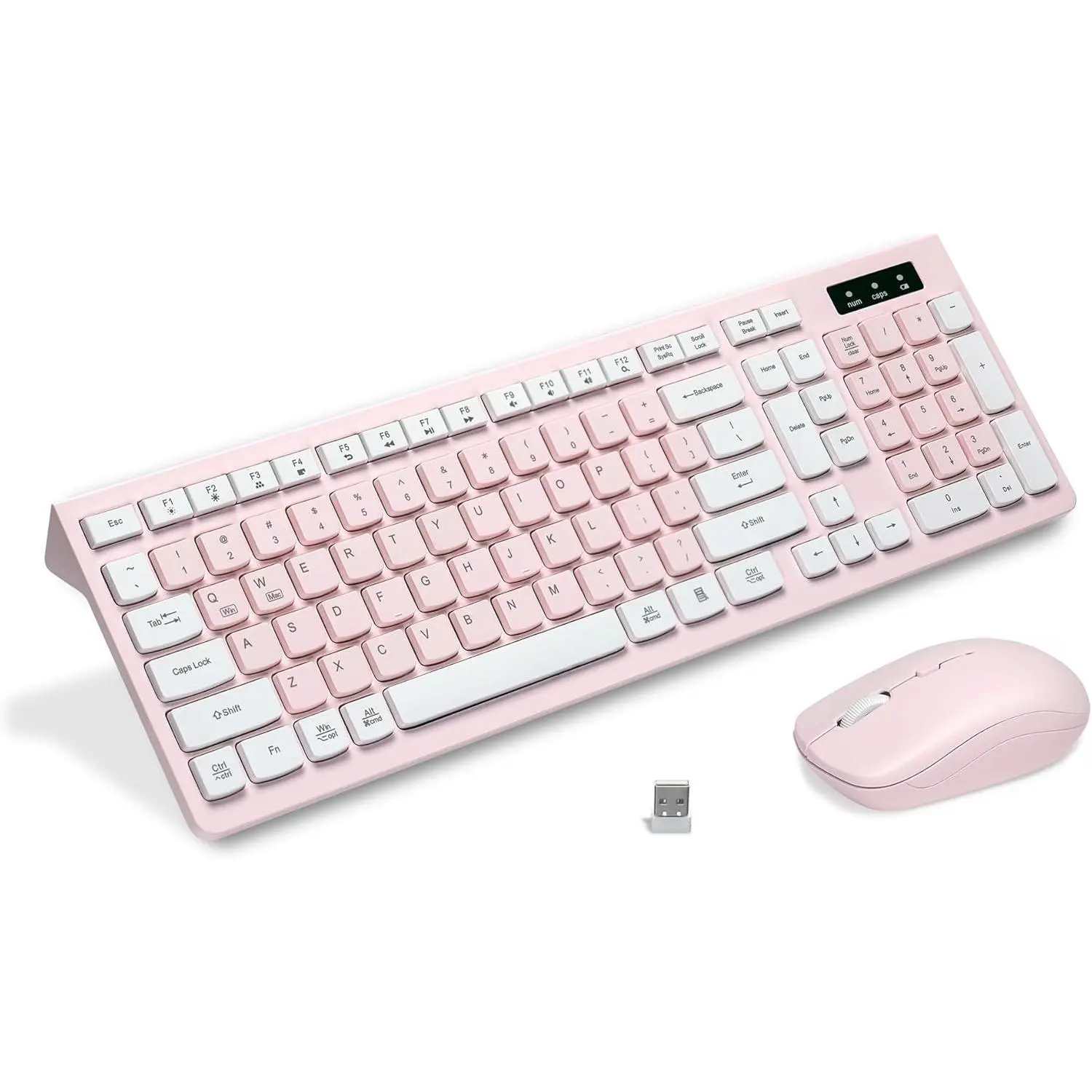 Z-RGP16  Wireless Keyboard and Mouse Combo, 2.4G Full-Sized Keyboard and Mouse Cordless, 3 DPI Adjustable Mouse, Dual-System Keyboard for Computer/Laptop/Windows/Mac (Pink & White)