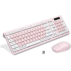Z-RGP16  Wireless Keyboard and Mouse Combo, 2.4G Full-Sized Keyboard and Mouse Cordless, 3 DPI Adjustable Mouse, Dual-System Keyboard for Computer/Laptop/Windows/Mac (Pink & White)