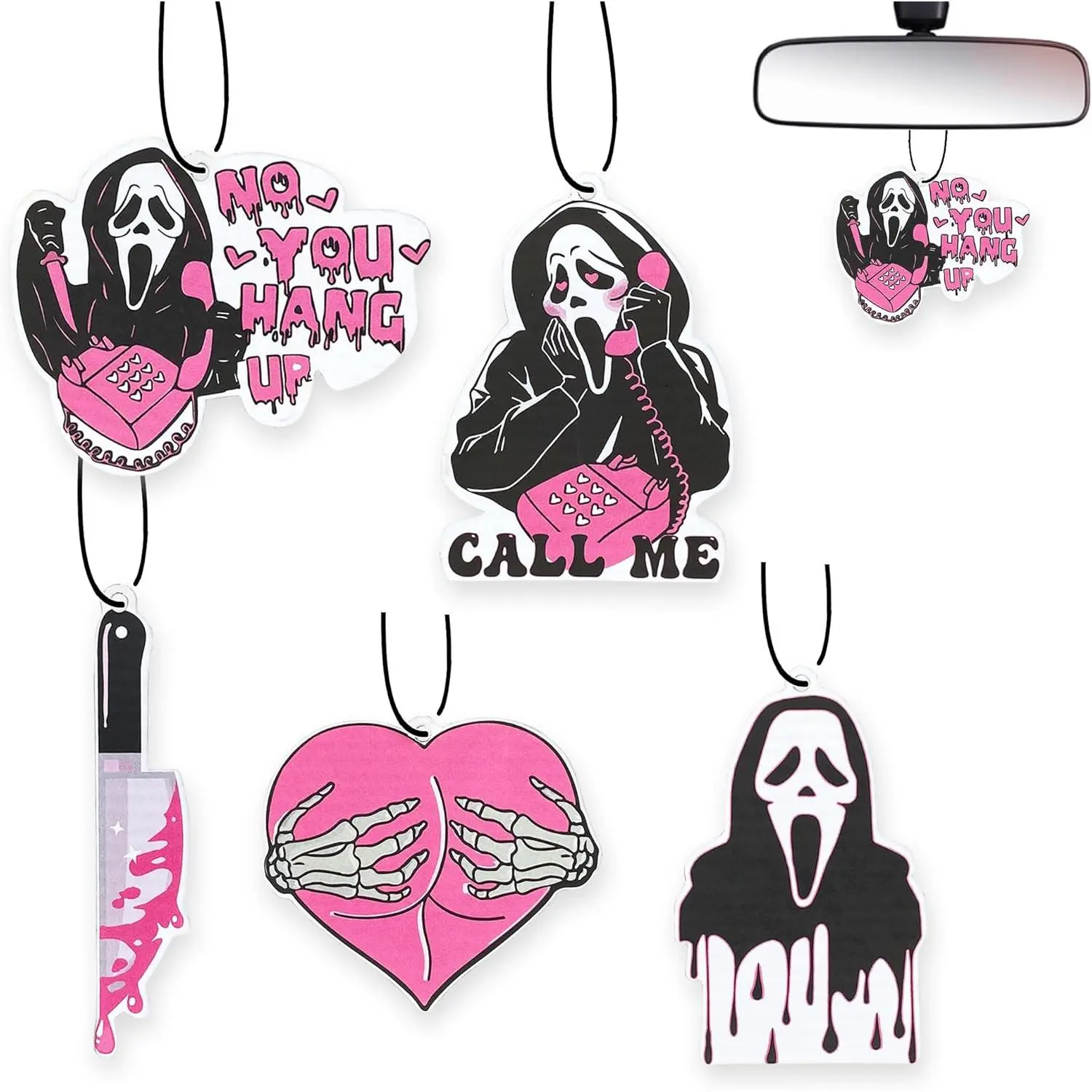 5Pcs Trendy Halloween Ghost Horror Car Air Fresheners - Pink Cute Hanging Scents, Anime-Style Girls' Interior Decor, Automotive Room Accents, Birthday Gifts for Friends Family