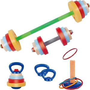 5-in-1 Kids Exercise Weight Set - Adjustable Fillable Toddler Weights Gym Set (Barbell, Dumbbells, Kettlebell, Ring Toss, Push-up) Kids Workout Equipment Beginner Home Gym Fitness Toy