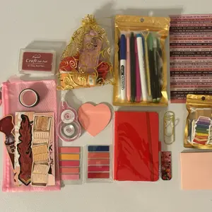 Mystery Stationery Pack Bags - Includes Craft Ink Pad, Markers, Heart-shaped Stickers, and More for Creative Projects