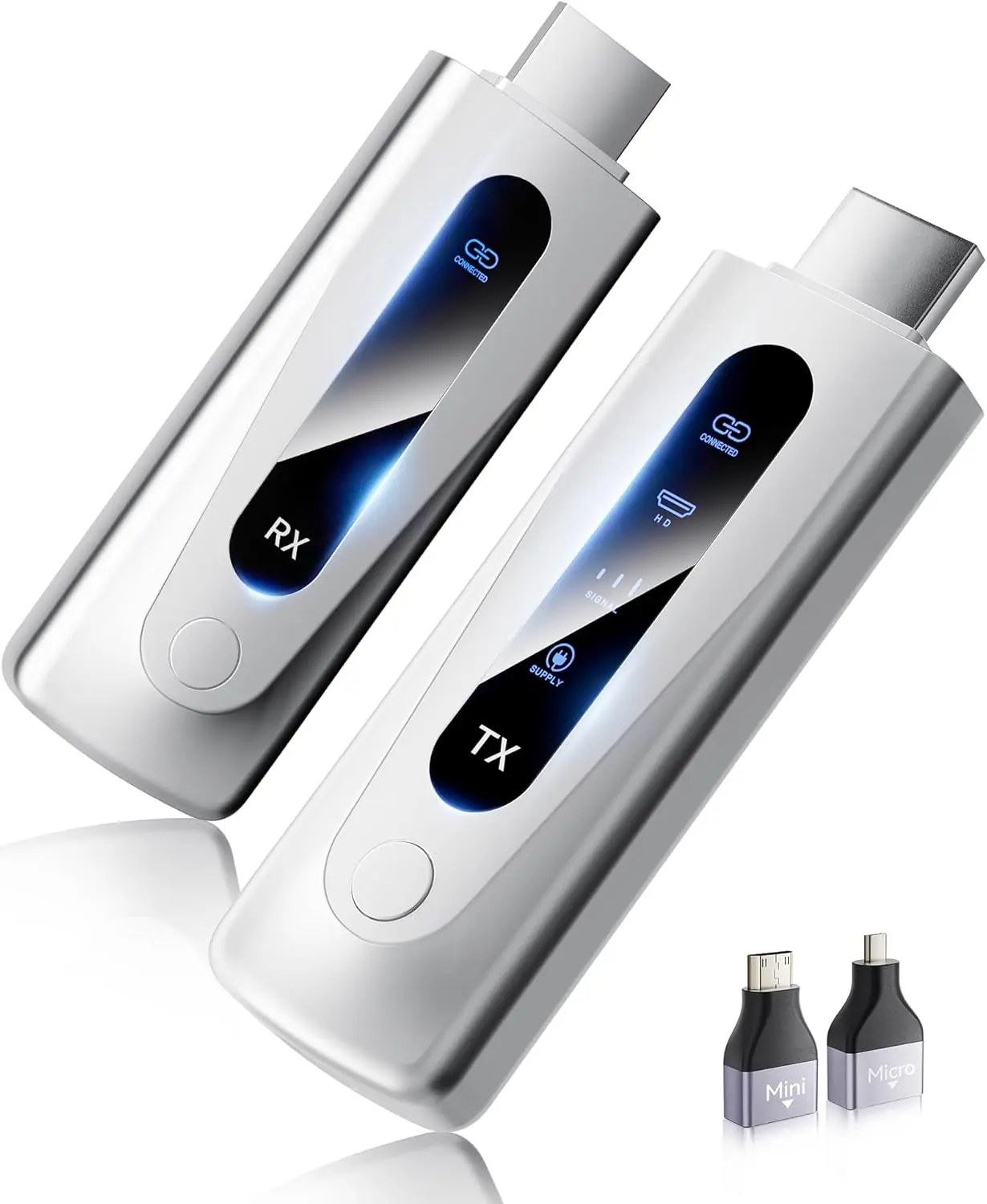 Wireless HDMI Transmitter and Receiver 328FT/100M, 4K Decode 1080P@60Hz Ultra HD Video Output, LED Display, Plug&Play 5G+2.4G for Audio to Monitor from PC/Projector/TV Box (Silver)
