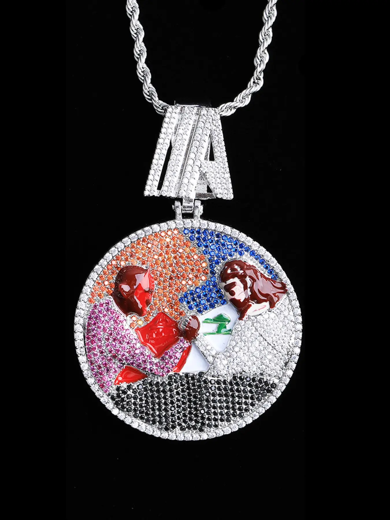 Iced Out Arm Wrestling Disc Pendant for Men Real Copper 5A Cubic Zirconia Gold Plated Cuban Chain Hip Hop Jewelry Sparkling Cz Bling CZ Necklace Cubic Zirconia Necklaces