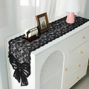 Lace Table Runner with Large Bowknot Decorations, Vintage Rectangular Embroidered Tablecloth, French Style for Weddings, Kitchen, Dining Room