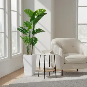 OUTGOODS Realistic Artificial Exotic Plant Set – 5FT Dracaena, 4.8FT Monstera, 4.7FT Banana Tree with White Tall Planters – Decorative Faux Greenery for Home, Living Room, Office, Bedroom