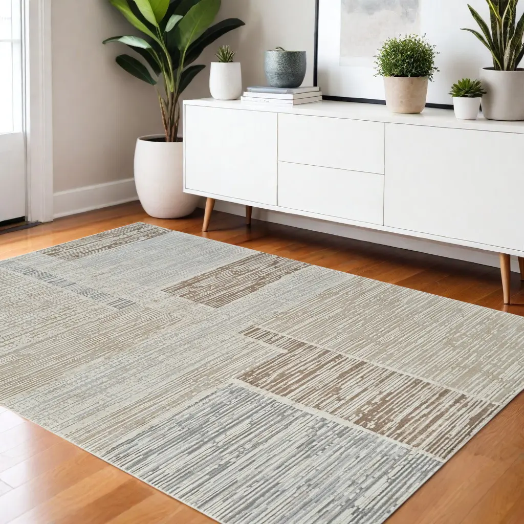 212 MAIN 4 x 6 ft. Abstract Distressed Rectangle Area Rug, Beige & Brown, Home Decor Rugs, Modern Abstract Design, Stain Resistant, Modern Abstract Rug