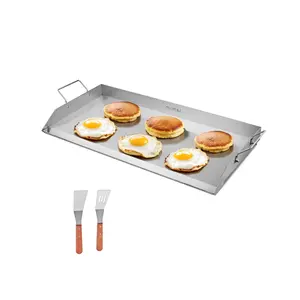 summervibes VEVOR Stainless Steel Griddle, 32x16 inch Universal Flat Top Rectangular Plate, Gas Grill Griddle for BBQ Grill, Teppanyaki, Portable Family Cookware with Handle, for Camping Tailgating Party