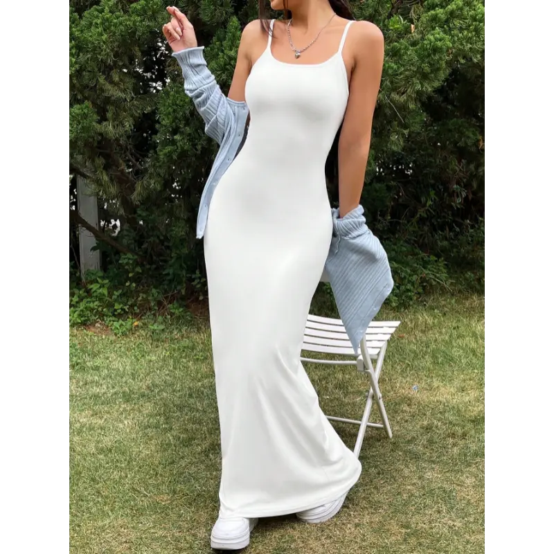 SHEIN EZwear Women's Basic White Spaghetti Strap Dress,Summer Dresses For  Women,Tea Party Dress,White Graduation Dress - TikTok Shop