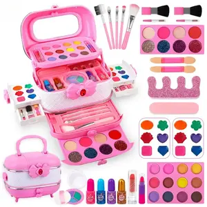 Girls Kids Makeup Set, Princess Play Makeup Toys Real Washable Makeup Set With Mirror, Beauty Book Makeup Kit Dress Up Set Pretend Play Set For 3 Years Old Toddler Girls As Gift