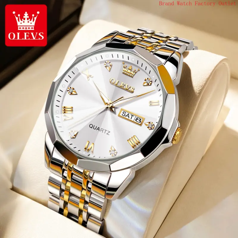 Brand OLEVS watch OLEVS Black Watch for Men Diamond Luxury Casual Stainless Steel Date Quartz Watch Waterproof Luminous, Gifts for Men, Adult Male Wristwatch