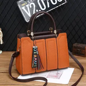 M109-Textured Top Handle Satchel with LOVE Tassel, Adjustable Crossbody Bag for Women