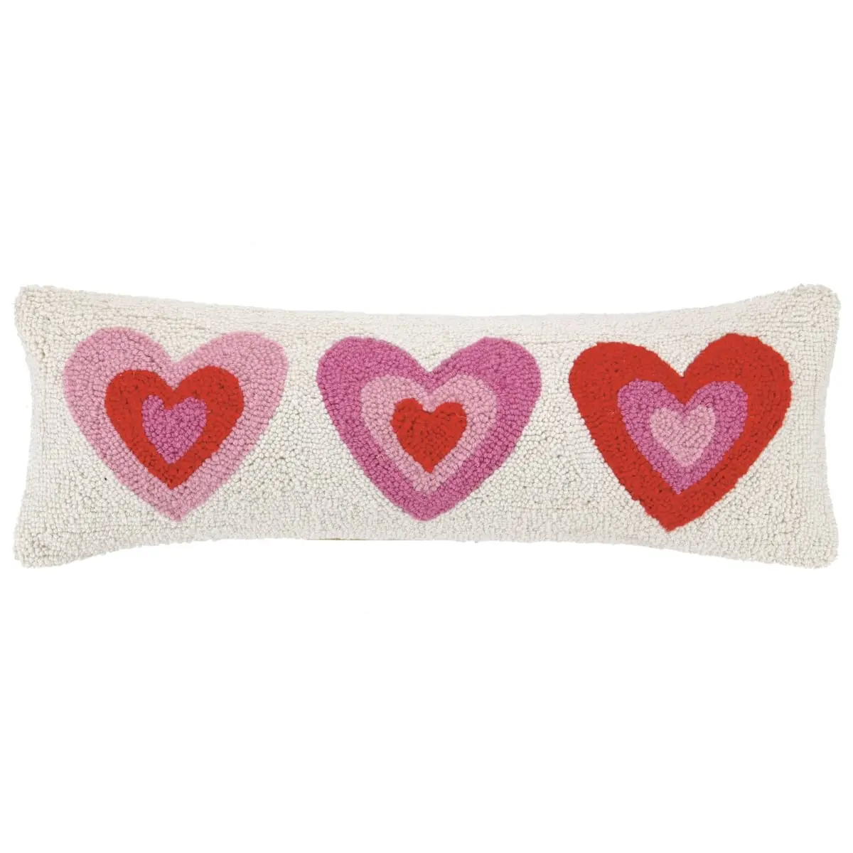 Hand-Hooked Pink Hearts Design Lumbar Pillow, 100% Wool, 8'' H x 24'' W x 6'' D, Multi-Color, Dry Clean Only