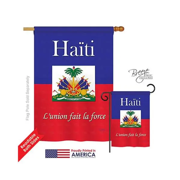 Breeze Decor 08167 Haiti Double-Sided Vertical Impression House Flag - 8 oz Polyester, Pro Guard, Original Artwork, 28x40 in