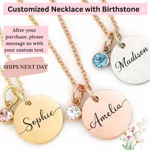 Personalized Name Necklace with Birthstone | Gold, Silver & Rose Gold | Custom Gift for Her