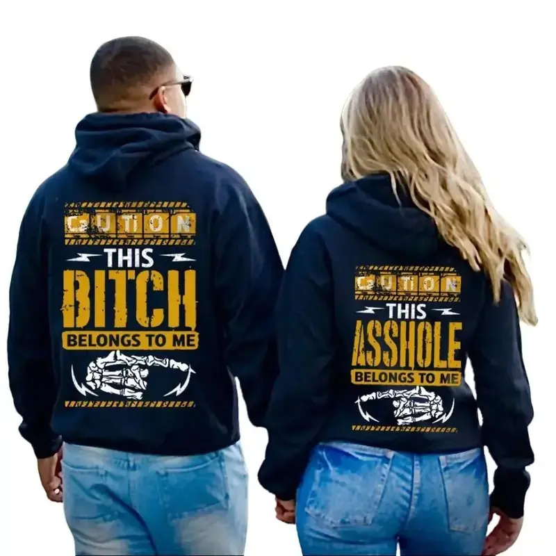 Matching Couple Hoodie This Assh0le-Biitch Belongs To Me Graphic Couple Hoodies Casual Fabric Pullover Perfect Gift Classic Pullover Couple style Unisex Gift for Birthday Christmas Valentine's Day Halloween