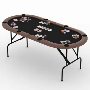 Garvee 8-Player Oval Poker Table - 71" Collapsible Texas Holdem & Blackjack Card Game Table with Foldable Legs, Casino-Style Felt, Padded Rails, and Plastic Cup Holders for Convenient Gameplay