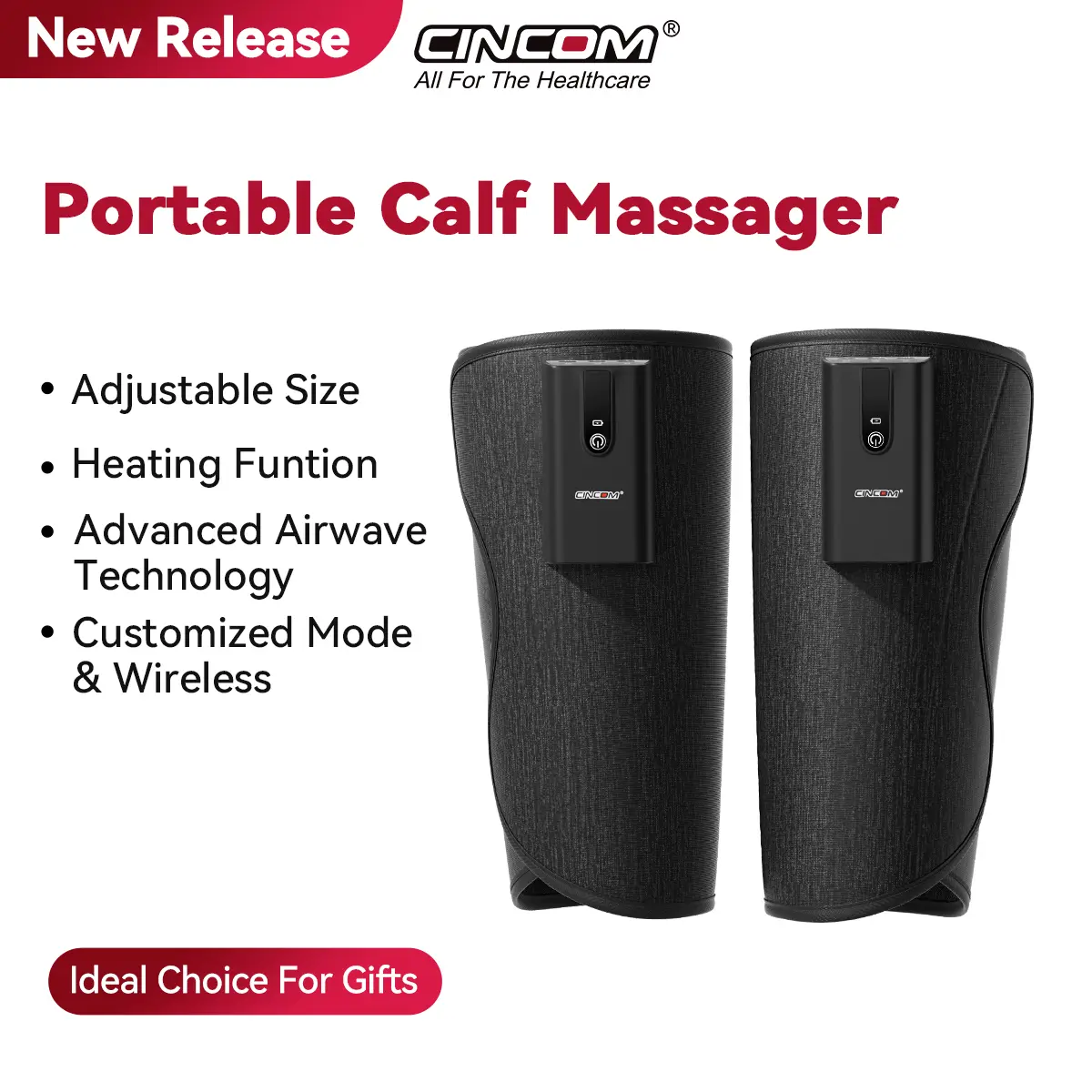 CINCOM Wireless Heated Vibration Leg Massager - Calf Airbags, Customized Modes, Multiple Intensity Levels, Personal Care Selfcare Device, Gifts for Women, Wireless Heated Leg Massager, Self Care Products, Massagers For Body