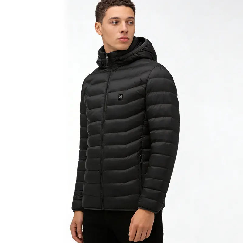 Men's Fitted Plain Heated Jacket - Waterproof & Hooded with USB Thermostat for Winter Outdoor Activities