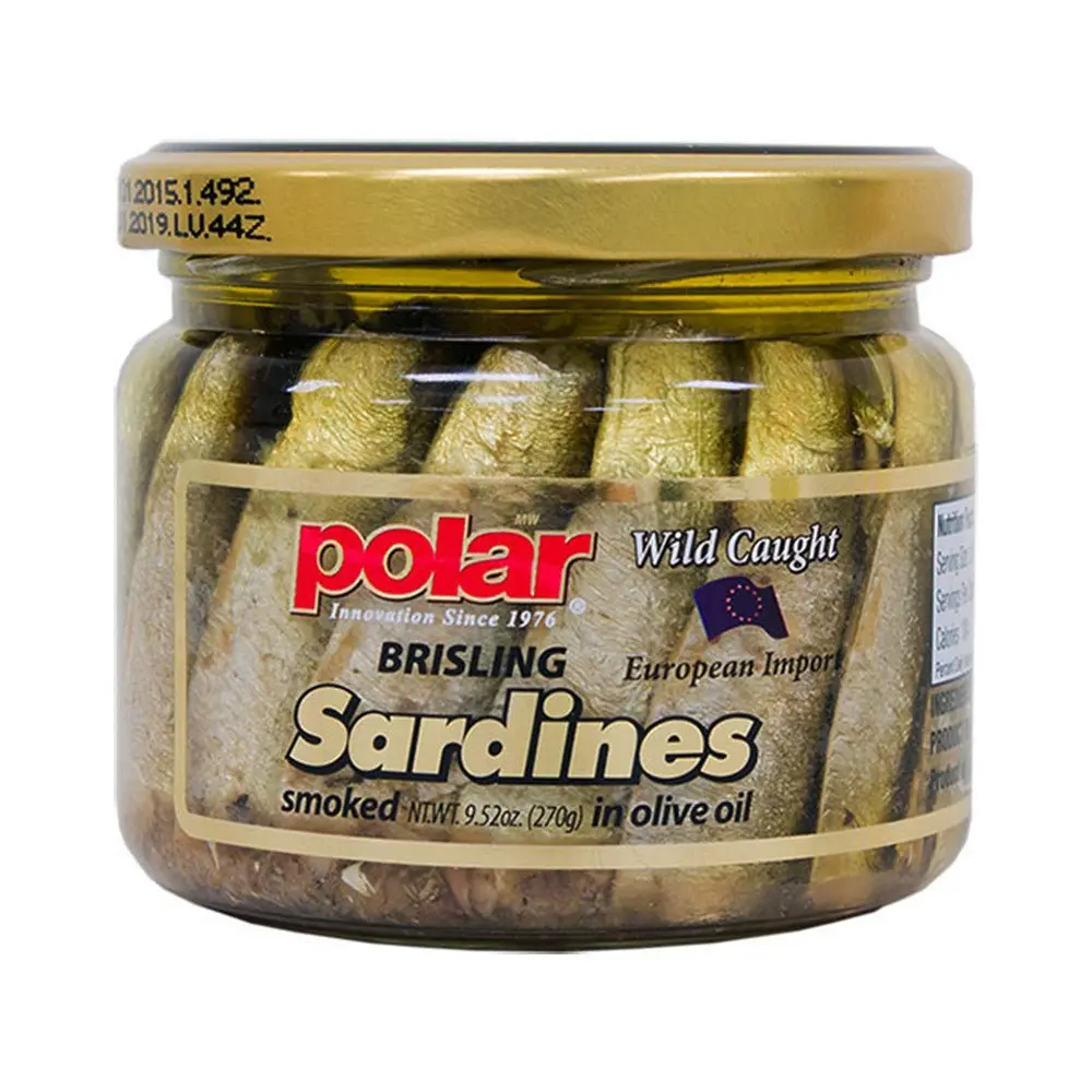 Brisling Sardines Smoked in Olive Oil in Glass Jar - 9.5 oz 6 Pack - Tinned Fish