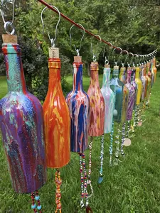 Grab Bag Wind Chimes Hand Painted Glass Wine Bottle Weather Resistant Outdoor Decor Easy Install Unique Artistic Design for Garden or Patio