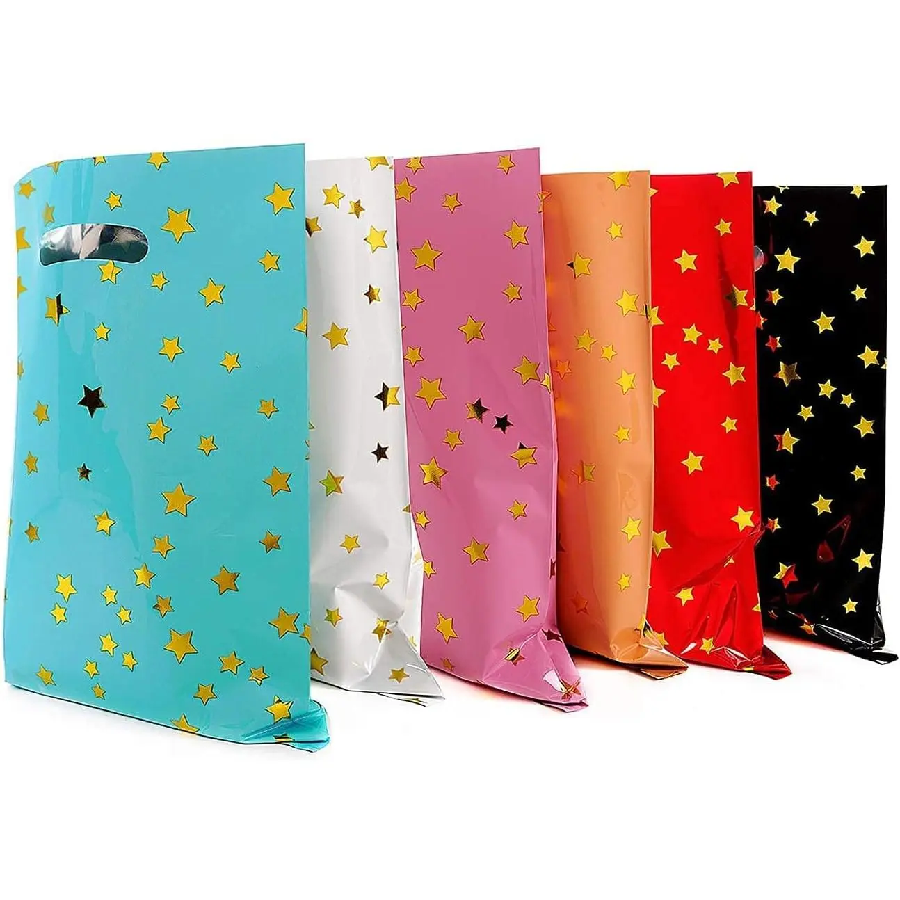 48 count of thicker  bags with handles, plastic party candy bags with sparkling stars, suitable for all kinds of holiday parties