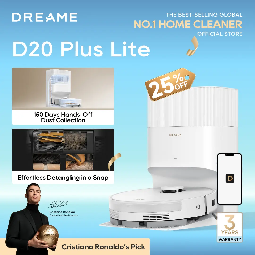 DREAME D20 Air Plus Lite/D20 Plus Lite Robot Vacuum and Mop Combo, 19000Pa Suction, Anti-Tangle Tech, Auto-Empty Dock with Automatic Dirt Disposal, Deep Carpet Cleaning, Smart Navigation, Black,back to school,back to school haul