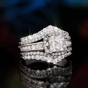 Square 5-in-1 Ring — Silver Design with Micro-Pavé Zirconia Halo