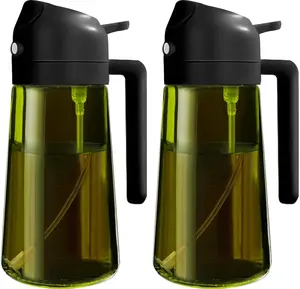 2 Count 2 in 1  Oil Sprayer for Cooking 16oz/470ml Light-Blocking Dark , Olive Oil Dispenser Bottle for Kitchen, Premium Dark Green Glass Oil Bottle, Food-Grade Oil Mister for Air Fryer, BBQ