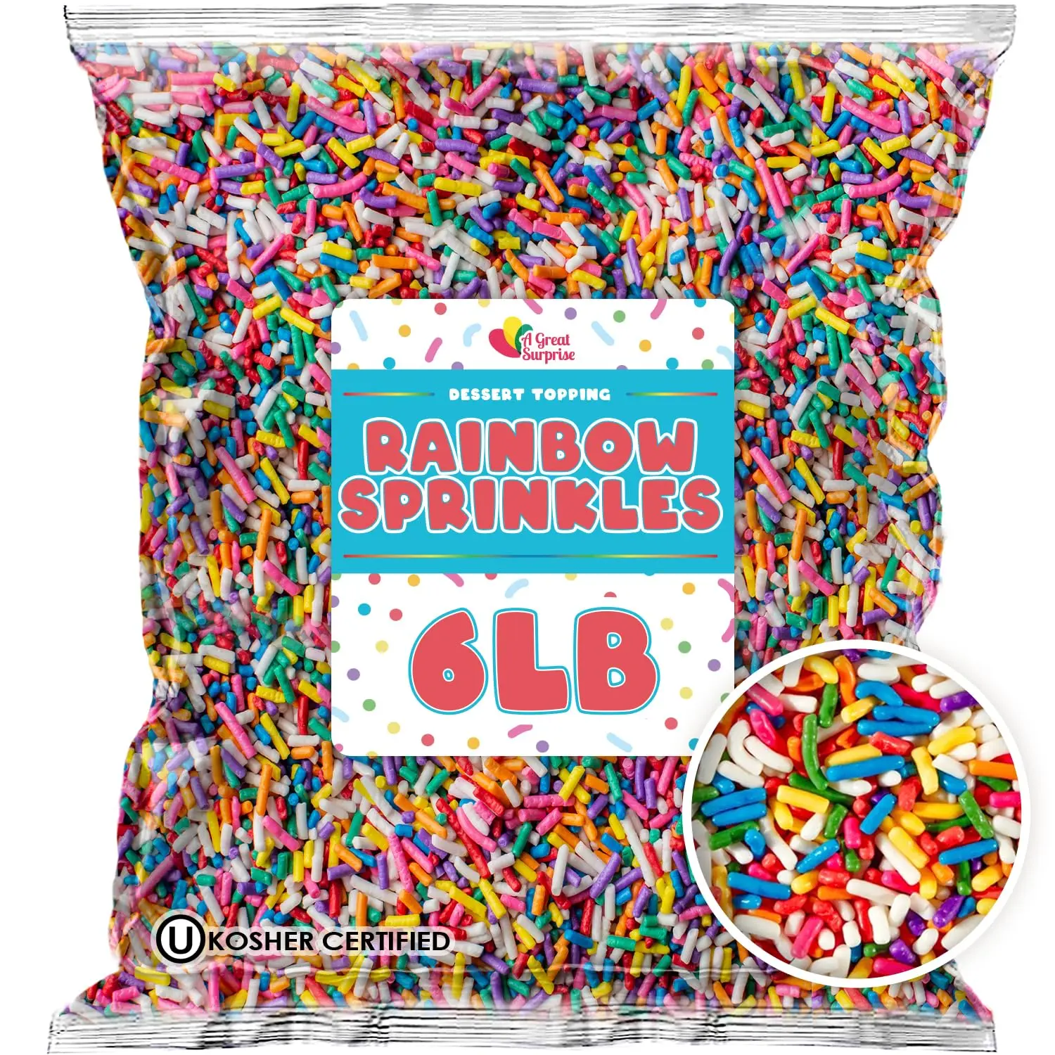 Bulk Rainbow Sprinkles  6 lb Baking Topping  Ice Cream, Cake Decorating, Cookies, Cupcakes & Party Desserts