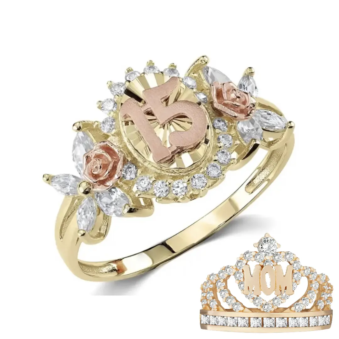 15 Años Quinceañera Ring, Queen Crown CZ Ring, 14K Gold Plated Floral Birthday Ring,Mother’s Day Gift, Birthday Anniversary Jewelry for Her