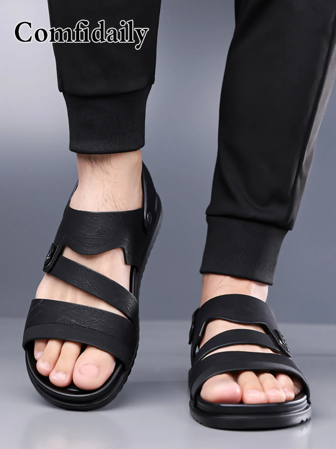 Vintage Style Men's Comfortable Lightweight Casual Summer Soft Sole Breathable Anti-Slip Sandals, Ideal for Home, Streetwear, Beach Shoes Footwear
