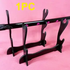 Black 3-layers Katana Shelf Wooden Sword Stand Storage Rack Support Display Floor Real Size Japanese Katana Original Samurai Sabre Holder House Decoration Organizer House Accessories Display Risers Stand