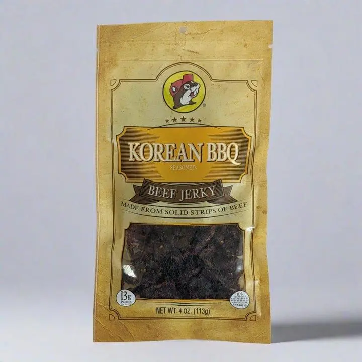 Buc-ee's Korean BBQ Beef Jerky - 100% Real Beef, Authentic Marinade, Savory Umami, Sweet Balanced, Subtle Spice, Smoky Finish, High Protein Snack, 4 oz Garlic Flavor, Resealable Bag - Dried, Spicy