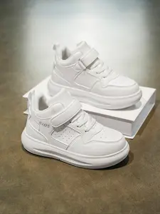 Unisex Kids Fashion Casual Sports Shoes, Shock Absorption Thick Sole, Easy Wear-Off Velcro Closure, Lightweight Breathable Running Trainers