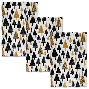Christmas Tree Design Towels – 3 Pack | Decorative Dish, Hand, Tea, Party Towels | Absorbent, Lint-Free, Reusable Microfiber | Holiday Cleaning Indoor