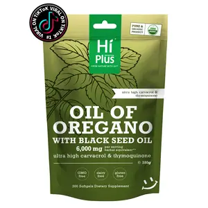 HiPlus Oil of Oregano & Black Seed Oil 6000mg Softgels 300ct 20:1 Extract 165mg Carvacrol Thymoquinone Non-GMO Plant-Based Immune Support Organic Natural Supplement Gluten Free Supplement
